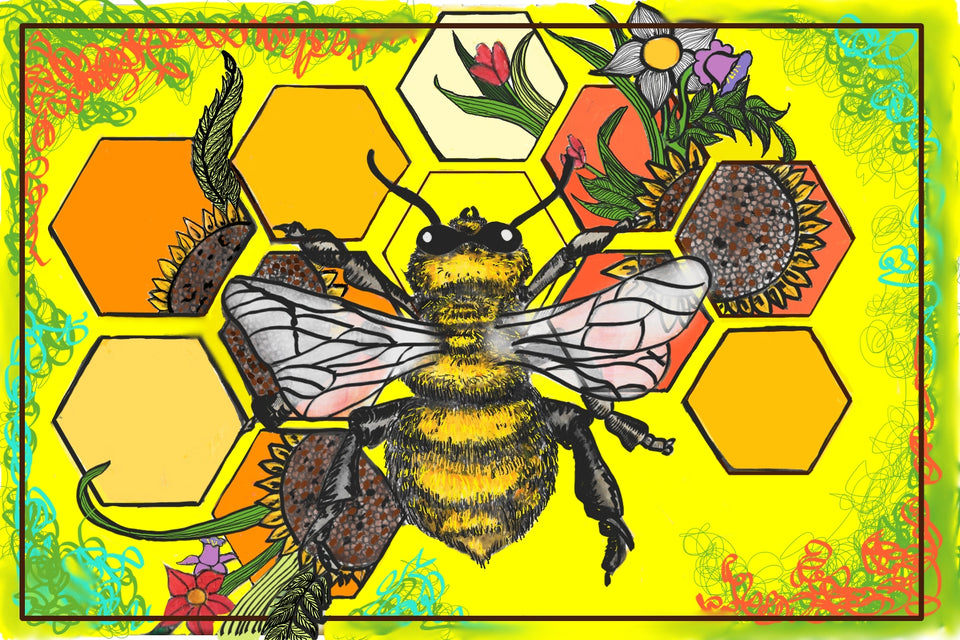 Bee Wall Art | Bee Mindful Poster | ArtbyMo